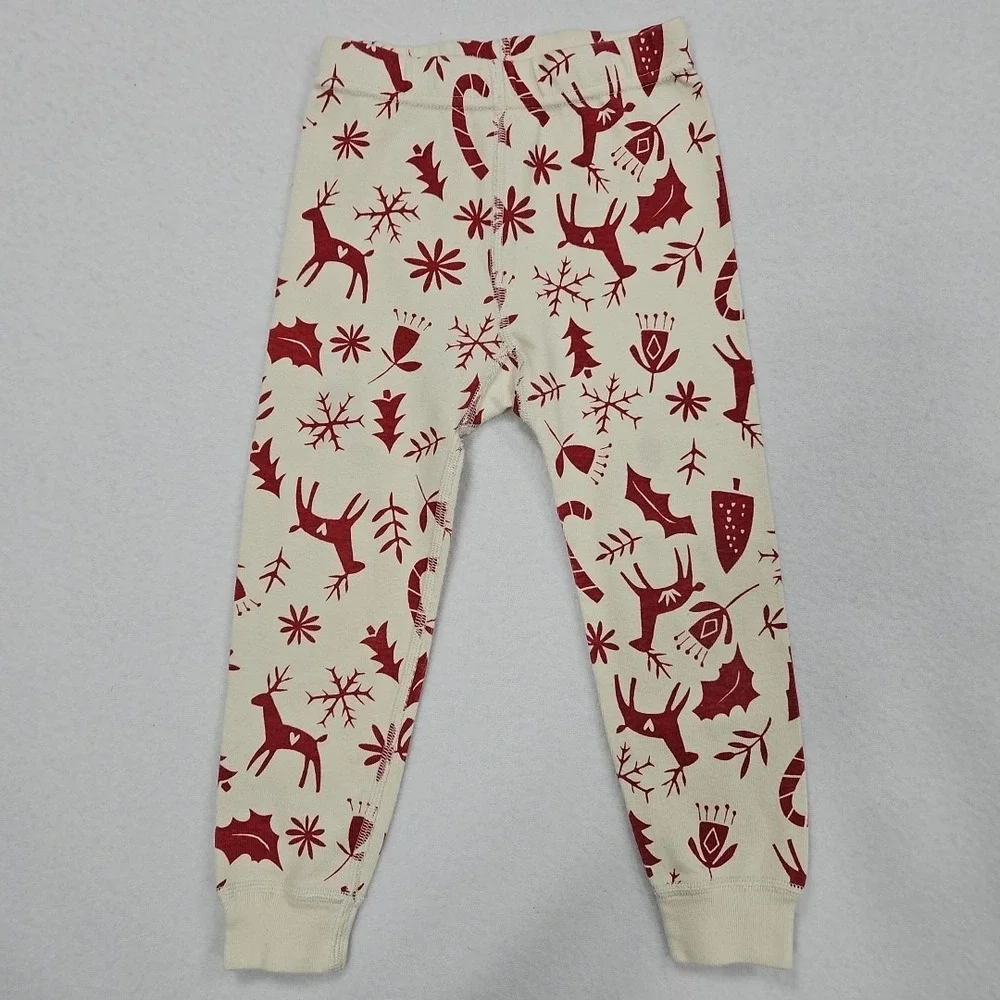 Hanna Andersson Pajamas‎ Size 90 US 3T White Red Reindeer Holiday Longsleeve